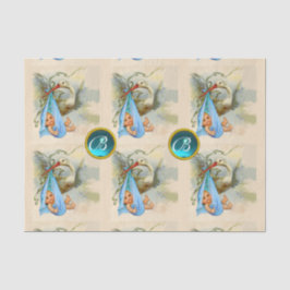 STORK BABY BOY SHOWER BLUE GEM STONE MONOGRAM SEIDENPAPIER