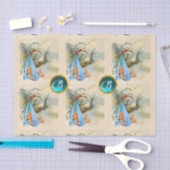 STORK BABY BOY SHOWER BLUE GEM STONE MONOGRAM SEIDENPAPIER (Handwerk)