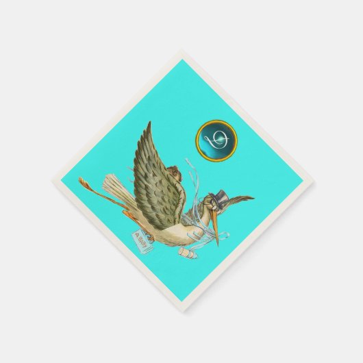 STORK BABY BOY SHOWER BLUE GEM STONE MONOGRAM SERVIETTE (Ecke)