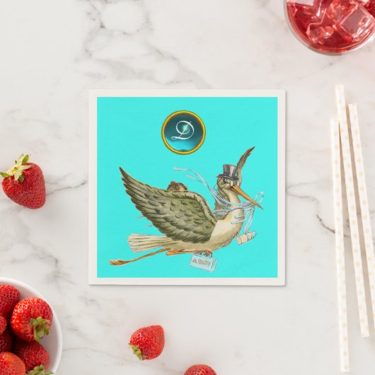 STORK BABY BOY SHOWER BLUE GEM STONE MONOGRAM SERVIETTE (Beispiel)