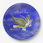 STORK BABY BOY SHOWER Blue Sky Pappteller (Vorderseite)