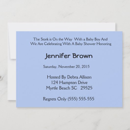 Stork Baby Boy Shower Einladung (Rückseite)