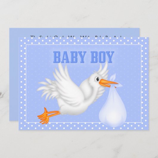 Stork Baby Boy Shower Einladung (Vorne/Hinten)