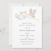 Stork Baby Boy Shower Einladung (Vorderseite)