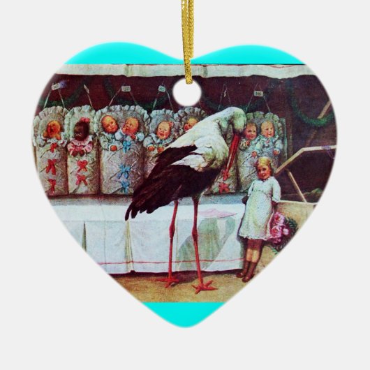 STORK BABY BOY SHOWER MONOGRAM Blue Aquamarine Keramik Ornament (Vorne)