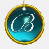 STORK BABY BOY SHOWER MONOGRAM Blue Aquamarine Keramik Ornament (Hinten)