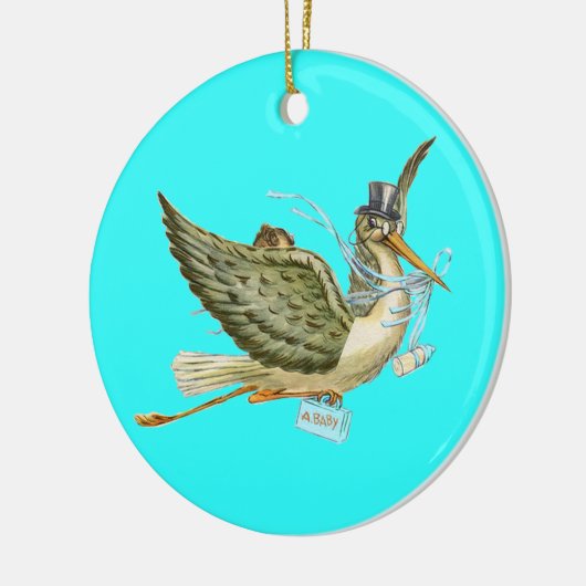 STORK BABY BOY SHOWER MONOGRAM Blue Aquamarine Keramik Ornament (Links)