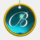 STORK BABY BOY SHOWER MONOGRAM Blue Aquamarine Keramik Ornament (Hinten)