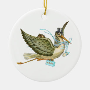 STORK BABY BOY SHOWER MONOGRAM Blue Aquamarine Keramikornament
