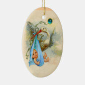 STORK BABY BOY SHOWER MONOGRAM BLUE SAPPHIRE KERAMIK ORNAMENT (Rechts)