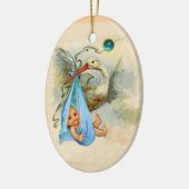 STORK BABY BOY SHOWER MONOGRAM BLUE SAPPHIRE KERAMIK ORNAMENT (Links)