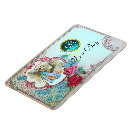 STORK BABY BOY SHOWER MONOGRAM MAGNET (Linke Seite)