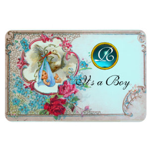 STORK BABY BOY SHOWER MONOGRAM MAGNET