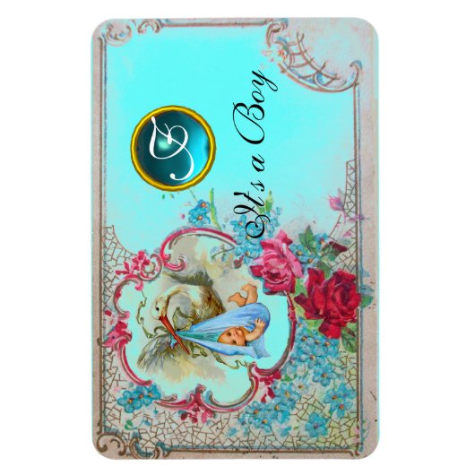 STORK BABY BOY SHOWER MONOGRAM MAGNET (Vertikal)