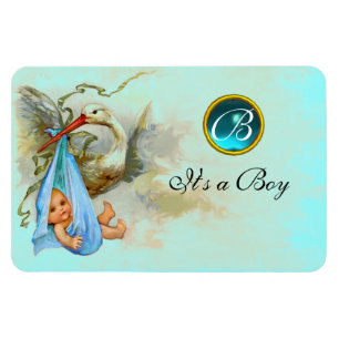 STORK BABY BOY SHOWER MONOGRAM MAGNET