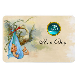 STORK BABY BOY SHOWER MONOGRAM MAGNET