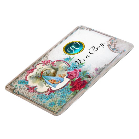 STORK BABY BOY SHOWER MONOGRAM, weiß Magnet (Linke Seite)