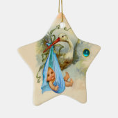 STORK BABY BOY SHOWER STAR MONOGRAM BLUE SAPPHIRE KERAMIKORNAMENT (Rechts)