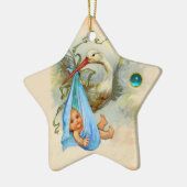 STORK BABY BOY SHOWER STAR MONOGRAM BLUE SAPPHIRE KERAMIKORNAMENT (Links)