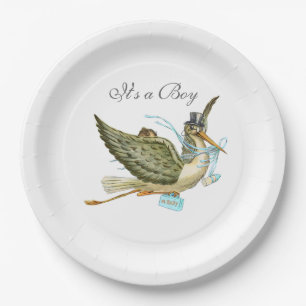 STORK BABY BOY SHOWER White Pappteller