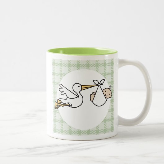 Stork Baby Delivery Zweifarbige Tasse (Rechts)