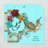 STORK BABY DUSCHE 3 MONOGRAMM EINLADUNG (Vorne/Hinten)