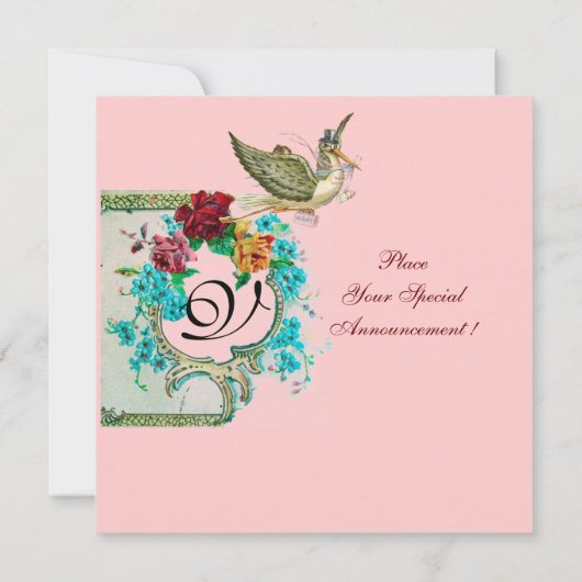 STORK BABY DUSCHE 3 MONOGRAMM EINLADUNG (Rückseite)