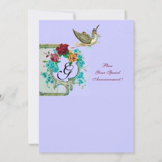 STORK BABY DUSCHE 3 MONOGRAMM EINLADUNG (Rückseite)