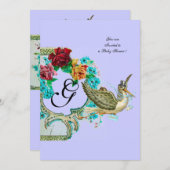 STORK BABY DUSCHE 3 MONOGRAMM EINLADUNG (Vorne/Hinten)