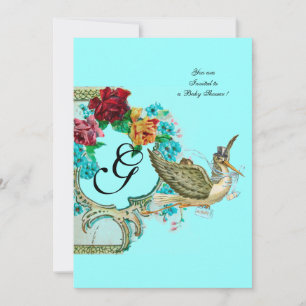 STORK BABY DUSCHE 3 MONOGRAMM EINLADUNG