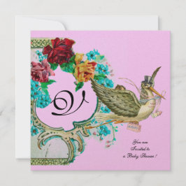 STORK-BABY-DUSCHE 3 MONOGRAMM, gold-metallisch Einladung