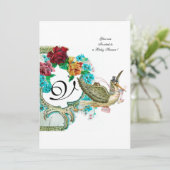 STORK BABY DUSCHE 3 MONOGRAMM, weiß Einladung (Stehend Vorderseite)