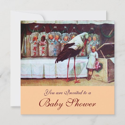 STORK BABY DUSCHE 3, rosa Einladung (Vorderseite)