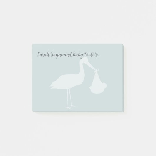 Stork Baby Dusche Blue Post It Notes Post-it Klebezettel (Vorderseite)