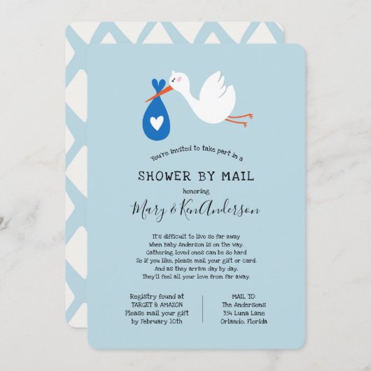 Stork Baby Dusche by Mail Einladung (Vorne/Hinten)