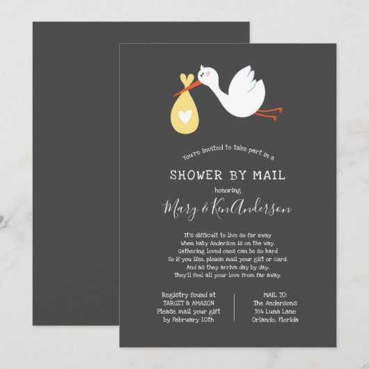 Stork Baby Dusche by Mail Einladung (Vorne/Hinten)
