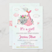 Stork Baby Dusche Einladung Baby Elefanten einlade (Vorne/Hinten)