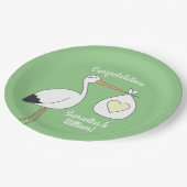 Stork Baby Dusche Green Pappteller (Schrägansicht)