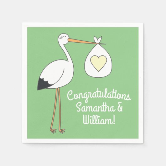 Stork Baby Dusche Grüner Frühling Serviette (Vorderseite)