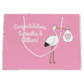 Stork Baby Dusche Pink Girl Große Geschenktüte (Vorderseite)