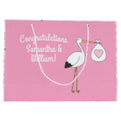 Stork Baby Dusche Pink Girl Große Geschenktüte (Rückseite)