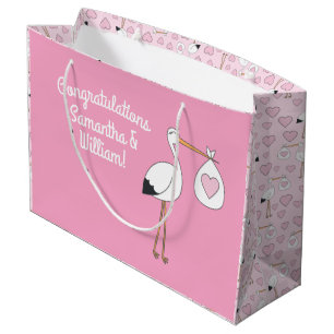 Stork Baby Dusche Pink Girl Große Geschenktüte