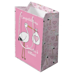 Stork Baby Dusche Pink Girl Mittlere Geschenktüte