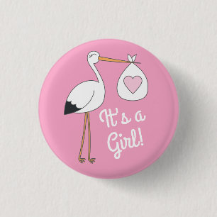 Stork Baby Dusche Pink Girl Niedlicher Cartoon Button