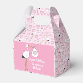 Stork Baby Dusche Pink Girl Niedlicher Cartoon Geschenkschachtel