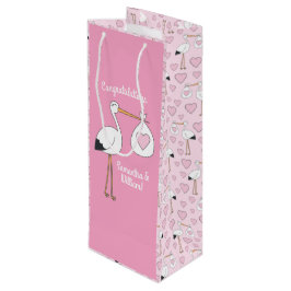 Stork Baby Dusche Pink Girl Niedlicher Cartoon Geschenktüte Für Weinflaschen