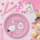 Stork Baby Dusche Pink Girl Niedlicher Cartoon Pappteller (Party)
