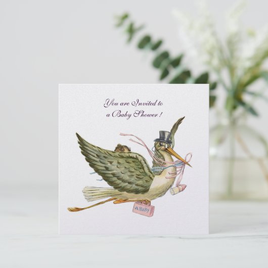 STORK BABY DUSCHE, weißes Eis, metallisch Einladung (Stehend Vorderseite)