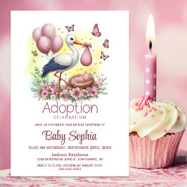 Stork Baby Girl Adoption Babydusche Einladung