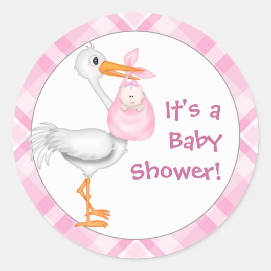 Stork & Baby Girl Babydusche Runder Aufkleber (Vorderseite)